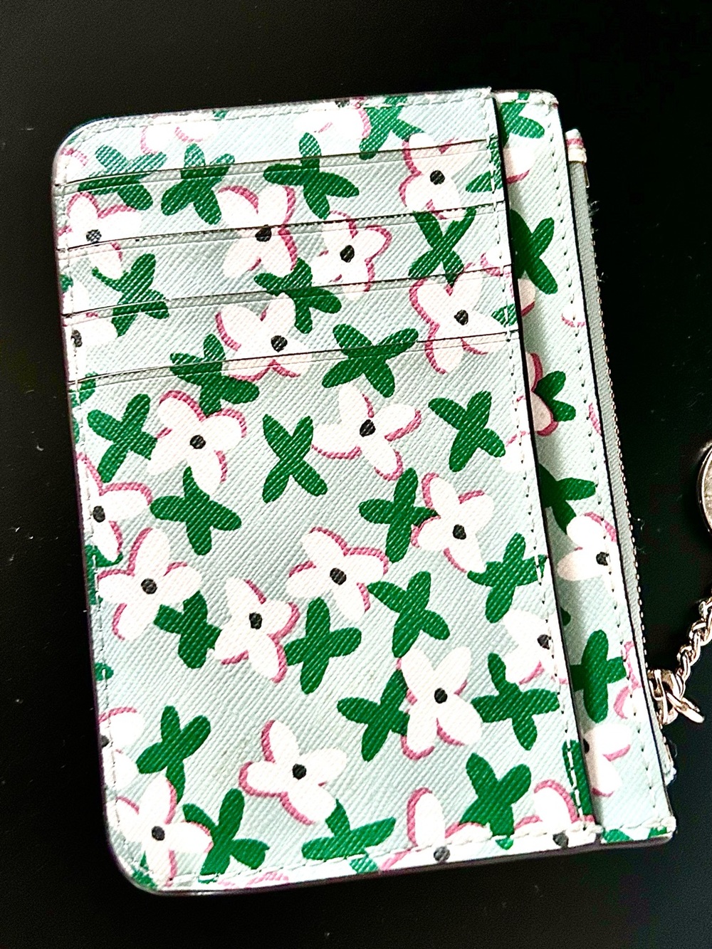 kate spade Floral Card Holder Keychain and Mirror NWOT Green White Glitter - Picture 5 of 14
